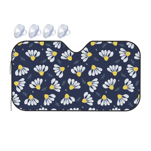 ZICANCN Car Sun Shades Front Windshield, Lovely Vintage Blue Daisy Floral Automotive Front Window Sun Shield Visor, Medium Size