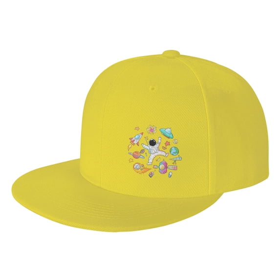 ZICANCN Cartoon Doodle Astronaut Baseball Caps, Trucker Hats for Men And Women, Adjustable Breathable Flat Caps, Yellow