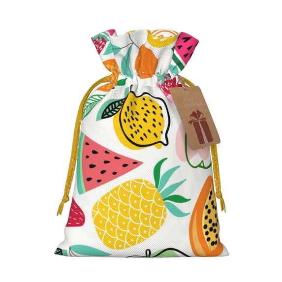 ZICANCN Christmas Gift Bags, Cartoon Lemon Slice Fruit Reusable Fabric Drawstring Storage Bags with Drawstring, Medium Size