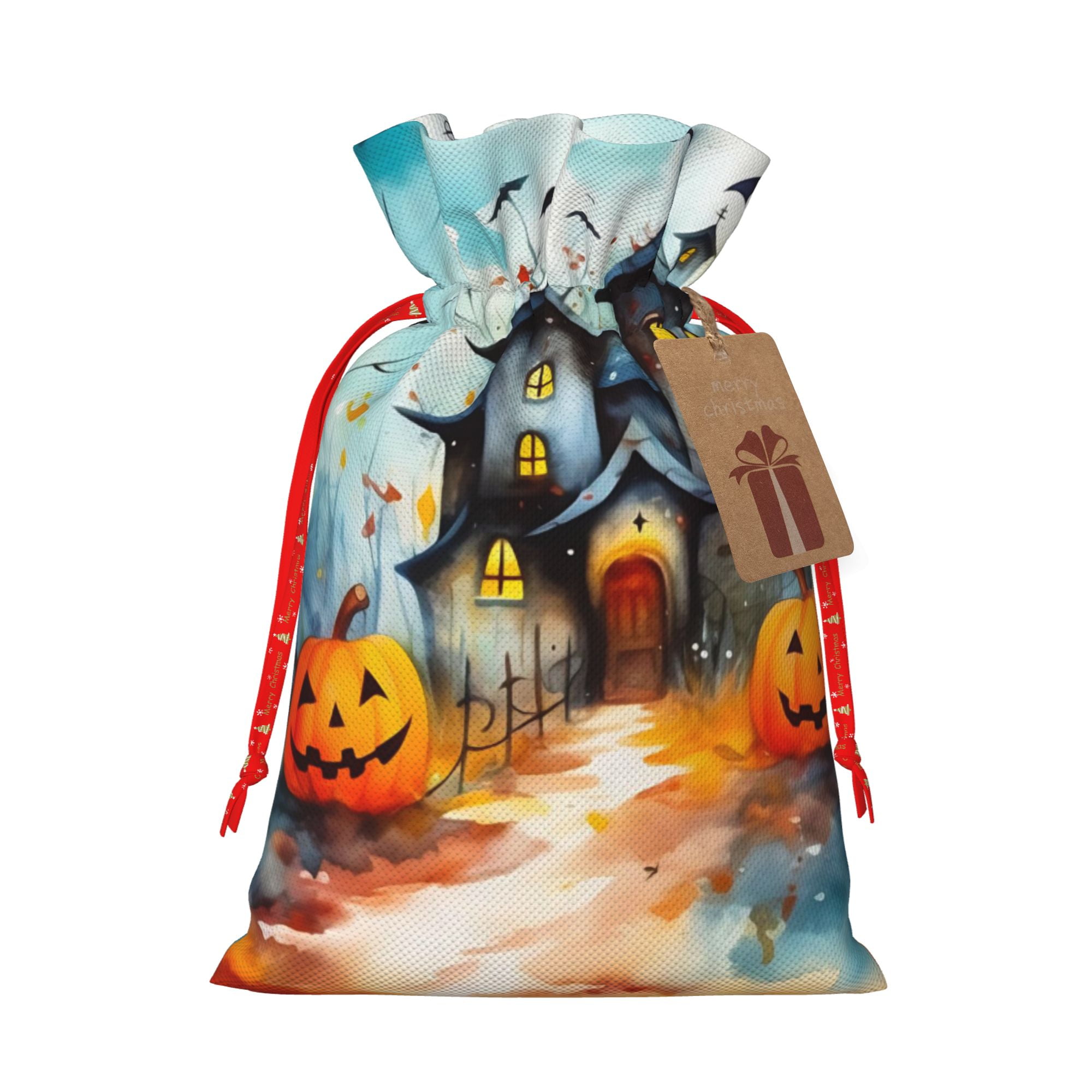 ZICANCN Christmas Gift Bags, Watercolor Halloween Background Reusable