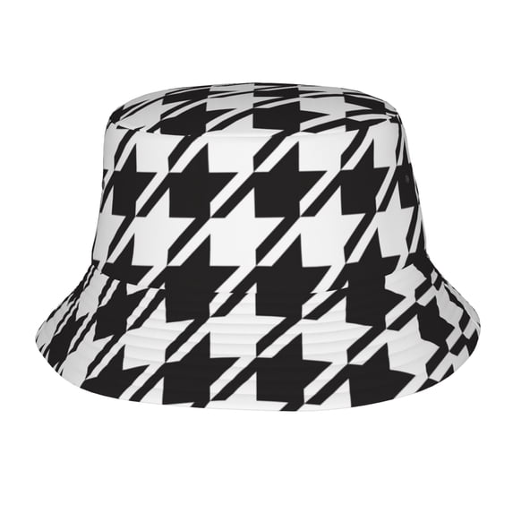 ZICANCN Classical Houndstooth Geometric Texture Bucket Hat , Unisex Print Double-Side-Wear Bucket Hat for Golf Fishing Beach Outdoor