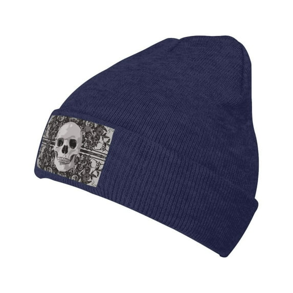 ZICANCN Cupid Rose Skull Print Knit Beanie Hat, Winter Cap Soft Warm Classic Hats for Men Women, Navy Blue