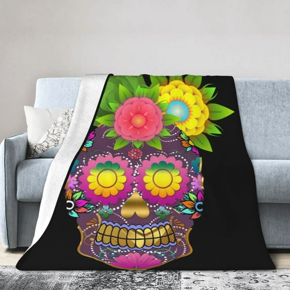 ZICANCN Day Of The Dead Sugar Anti-Pilling Flannel Bed Throw Blankets - Couch-Ultra-Soft Micro Fleece Sofa Bed Camping Travel Blanket for Adults 40"x30"