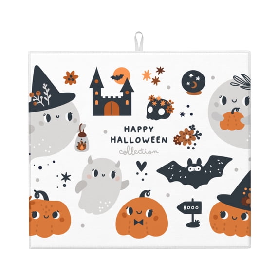 ZICANCN Dish Drying Mat for Kitchen Countertop, Funny Halloween Decorations Drainer Mats with Non-slip Rubber Backed, Super Absorbent Easy Clean Rack Pad,\r\n16x18 Inches
