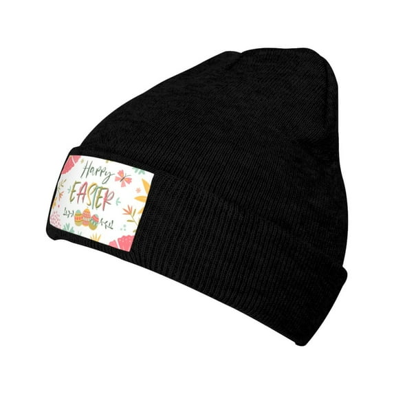 ZICANCN Easter Eggs Bloom Floral Knit Beanie Hat, Winter Cap Soft Warm Classic Hats for Men Women, Black