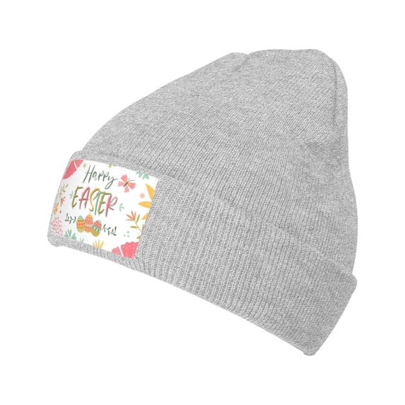 ZICANCN Easter Eggs Bloom Floral Knit Beanie Hat, Winter Cap Soft Warm Classic Hats for Men Women, Gray