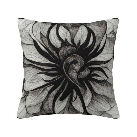 ZICANCN Flower Drawn Black Ink Creative Throw Pillow Covers, Bed Couch Sofa Knit Decorative Pillow Covers for Living Room Farmhouse, 22"x22"