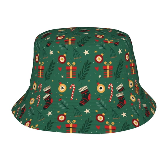 ZICANCN Green Christmas Stocking Gifts Bucket Hat , Unisex Print Double-Side-Wear Bucket Hat for Golf Fishing Beach Outdoor