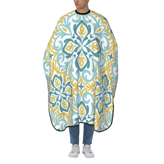 ZICANCN Hair Cutting Cape for Adults, Cyan Floral Motif Tribal Cape Salon Barber Cape for Hair Stylist Shampoo Capes Waterproof, 55x66 Inches