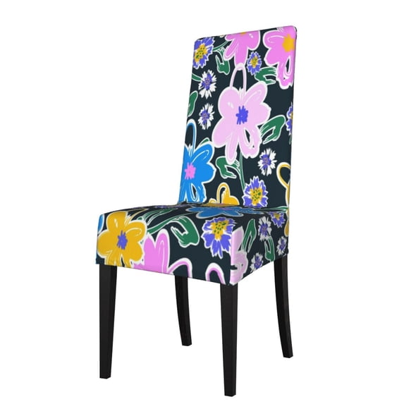 ZICANCN Hand Painted Colored Flowers Chair Protectors Seat Covers , Dining Chair Slipcovers 1 Piece for Dining Room Hotel Kitchen