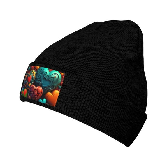 ZICANCN Hearts Love Knit Beanie Hat, Winter Cap Soft Warm Classic Hats for Men Women, Black