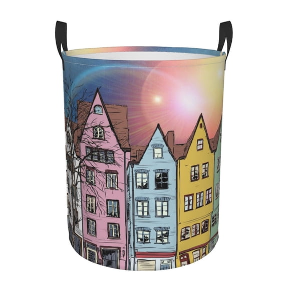 ZICANCN Houses Row Sun Laundry Basket Organizer - Dirty Clothes Hamper for Bathroom Kids Girls Boys Laundry Hamper Small