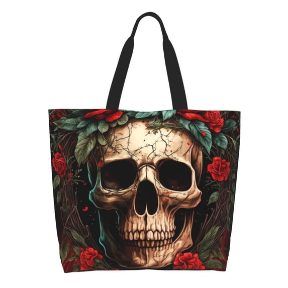ZICANCN Human Skull Crown Surrounded Tote Bag, Grocery Bags Reusable Shopping Bags with Handles Durable Foldable Washable for Women Men
