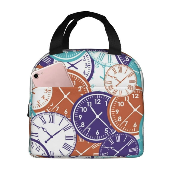 ZICANCN Insulated Lunch Bag for Women Men, Abstract Coloured Seamless Clocks Reusable Cute Lunch Bags for Picnic School Work Office