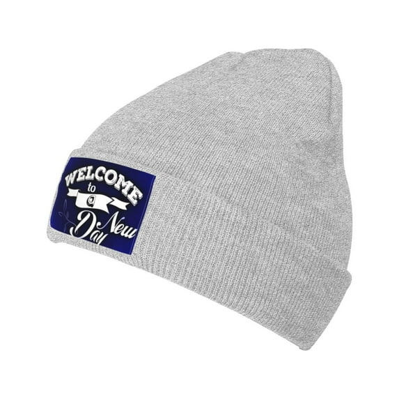 ZICANCN Knit Beanie Hat-Welcome New Day Winter Cap Soft Warm Classic Hats for Men Women Happy Good Mood