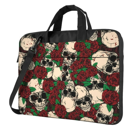 ZICANCN Laptop Case 14 inch, Colorful Blooming Roses Sugar Skulls Work Shoulder Messenger Business Bag for Women and Men