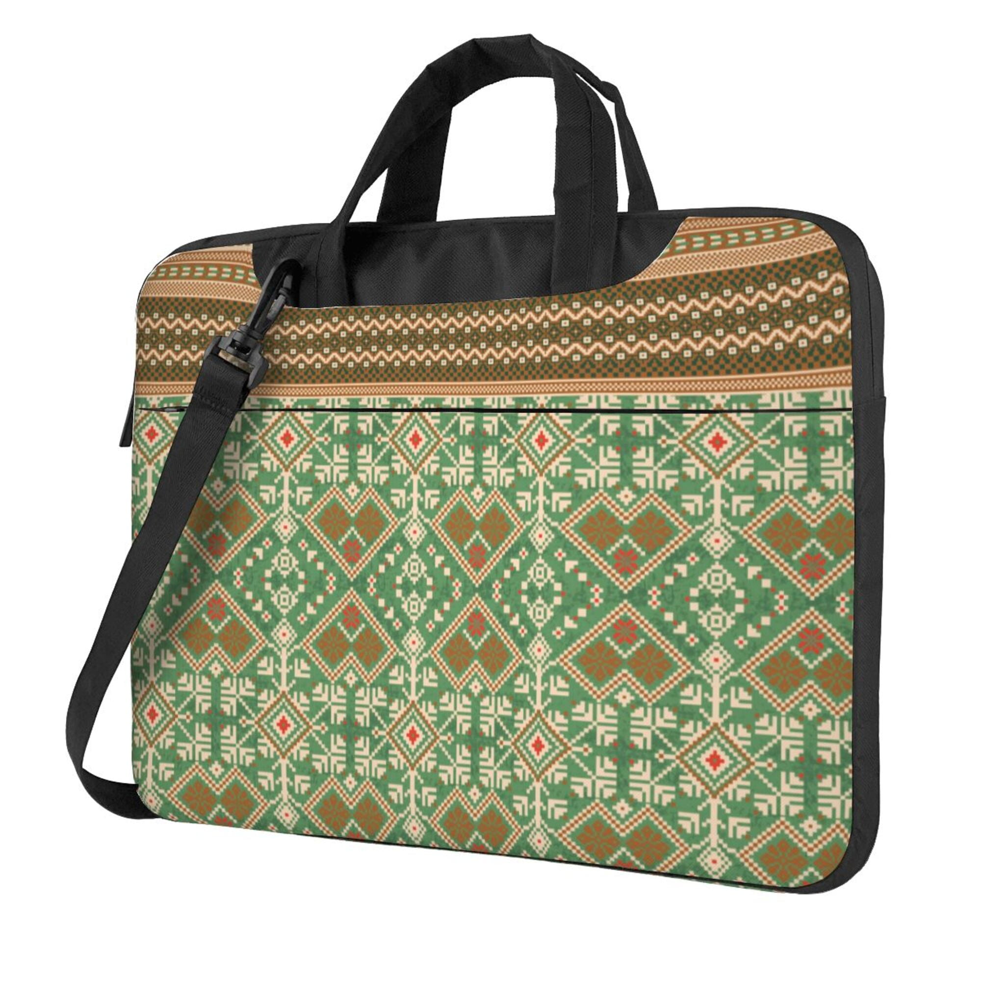 ZICANCN Laptop Case 14 inch, Green Paisley Checkered Stripe Work