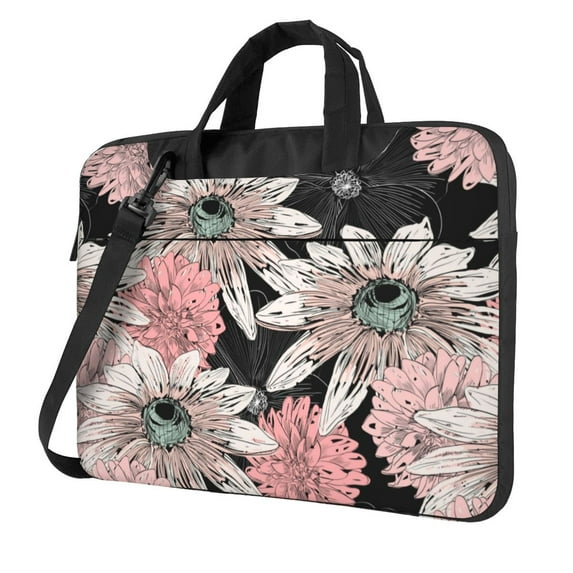 ZICANCN Laptop Case 14 inch, Pink Daisy Black Art Work Shoulder Messenger Business Bag for Women and Men