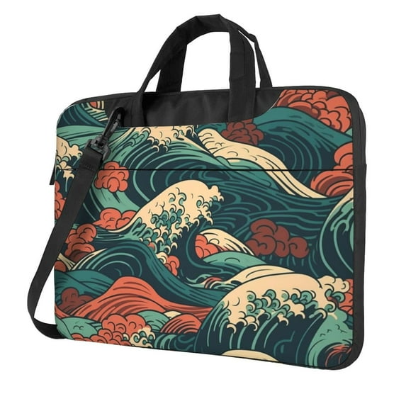 ZICANCN Laptop Case 15.6 inch, Vintage Japanese Crashing Wave Work Shoulder Messenger Business Bag for Women and Men