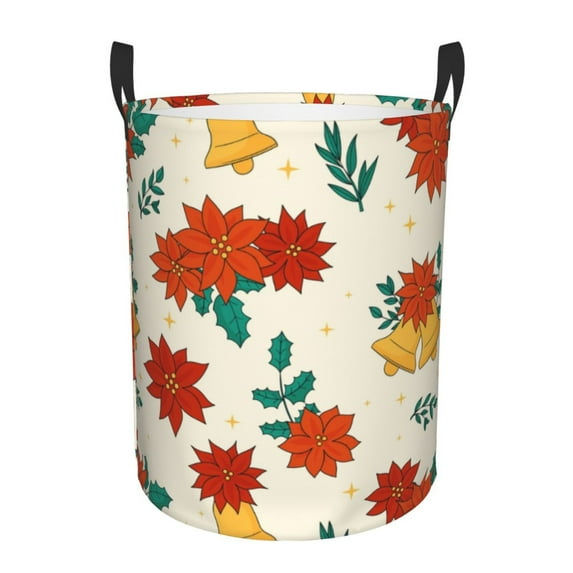 ZICANCN Laundry Basket Organizer, Christmas Flower Bells Leaves Collapsible Hamper for Bathroom Bedroom Laundry Room, Small Size