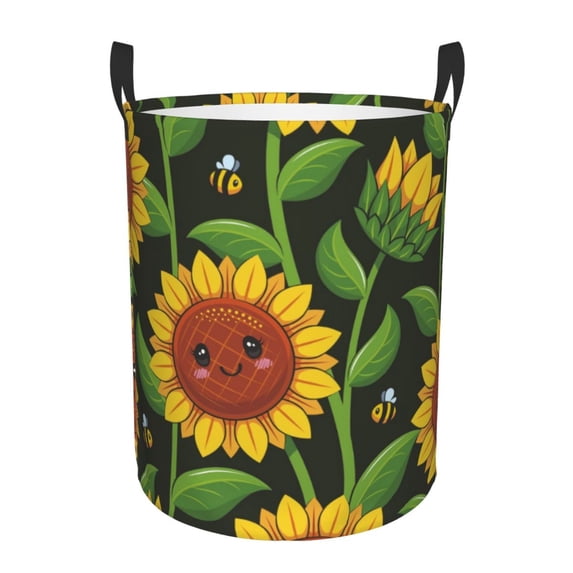 ZICANCN Laundry Basket Organizer, Cute Sunflowers Floral Bee Collapsible Hamper for Bathroom Bedroom Laundry Room, Small Size