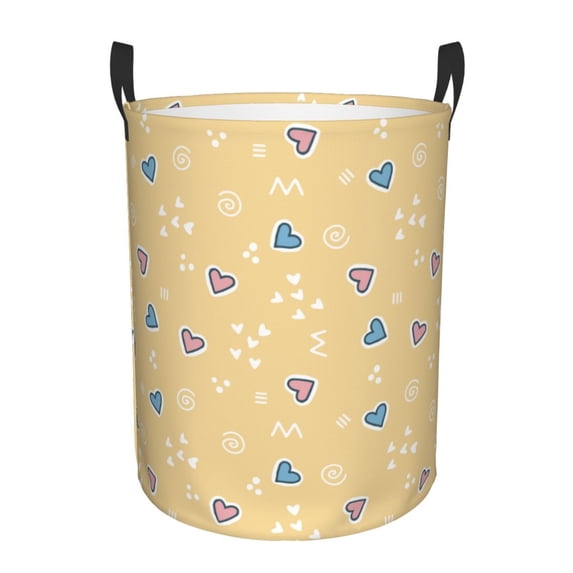 ZICANCN Laundry Basket Organizer, Hearts Yellow Doodles Collapsible Hamper for Bathroom Bedroom Laundry Room, Small Size