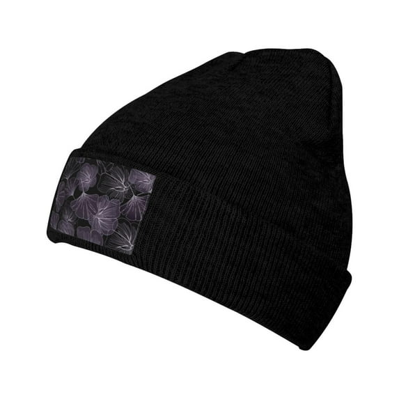 ZICANCN Leaves Black Decorative Knit Beanie Hat, Winter Cap Soft Warm Classic Hats for Men Women, Black