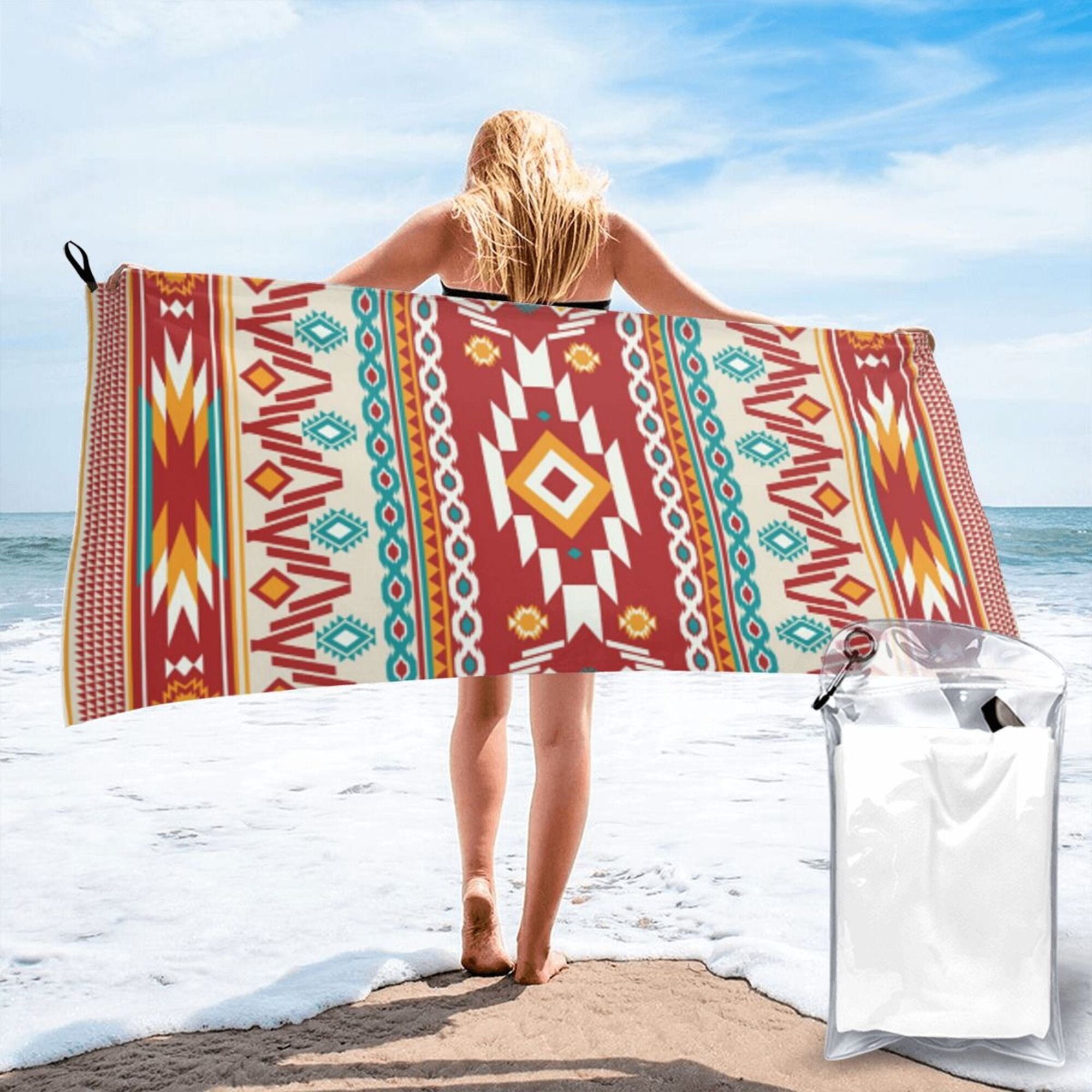 ZICANCN Microfiber Beach Towels American Aztec Indian Geometric Quick Dry Bath Towels 27.5 x55 Inch Oversized for Adults Men Women Walmart Business Supplies
