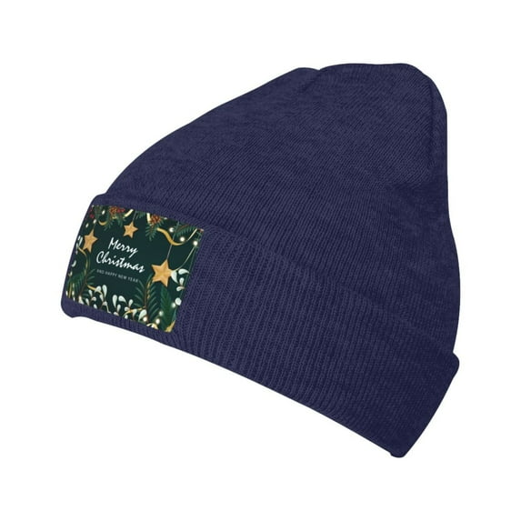 ZICANCN New Year Botanical Stars Knit Beanie Hat, Winter Cap Soft Warm Classic Hats for Men Women, Navy Blue