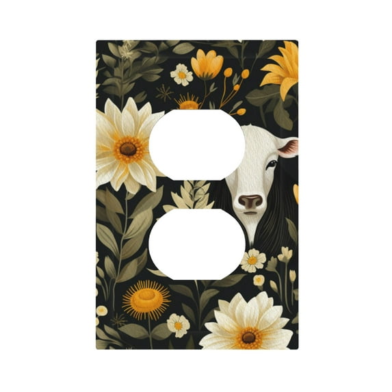ZICANCN Outlet Covers Wall Plate, Cows Flowers Black Background Light Switch Cover Decorative, Duplex Toggle Combo 1-Gang