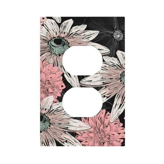 ZICANCN Outlet Covers Wall Plate, Pink Daisy Black Art Light Switch Cover Decorative, Duplex Toggle Combo 1-Gang