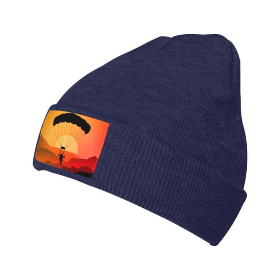 ZICANCN Parachutist Sky Skydiving Knit Beanie Hat, Winter Cap Soft Warm Classic Hats for Men Women, Navy Blue