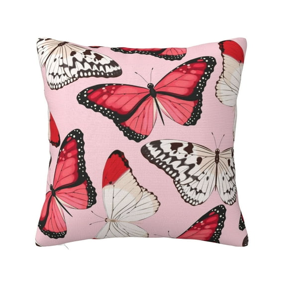 ZICANCN Red White Butterflies Pink Background Throw Pillow Covers, Bed Couch Sofa Knit Decorative Pillow Covers for Living Room Farmhouse, 24"x24"