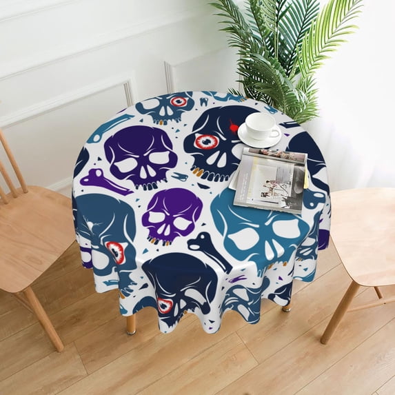 ZICANCN Round Table Cloths 60 Inch, Crazy Blue Skeletons Skulls Table Cover Waterproof Washable Outdoor Picnic Tablecloth