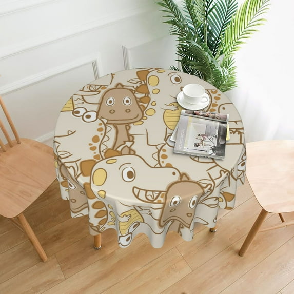 ZICANCN Round Table Cloths 60 Inch, Dinosaurs Jurassic Cute Line Table Cover Waterproof Washable Outdoor Picnic Tablecloth