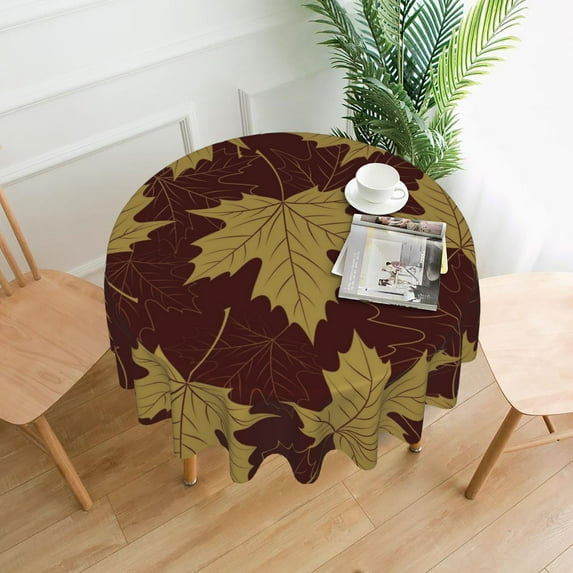 ZICANCN Round Table Cloths 60 Inch, Fall Leaf Autumn Foliage Golden Table Cover Waterproof Washable Outdoor Picnic Tablecloth