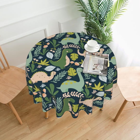 ZICANCN Round Table Cloths 60 Inch, Green Cartoon Dinosaur Table Cover Waterproof Washable Outdoor Picnic Tablecloth