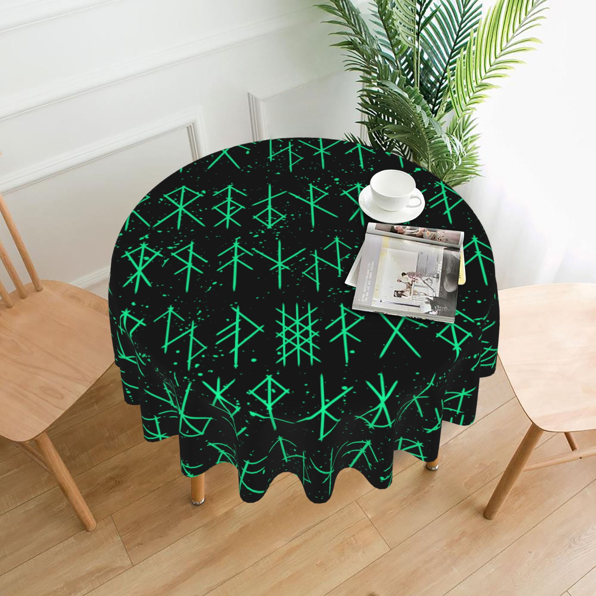 ZICANCN Round Table Cloths 60 Inch, Green Mystic Runes Table Cover ...