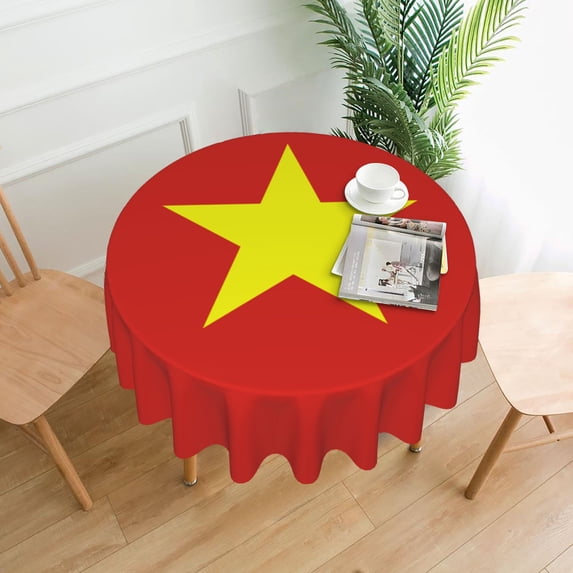 ZICANCN Round Table Cloths 60 Inch, Vietnam Flag Table Cover Waterproof Washable Outdoor Picnic Tablecloth