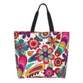 thumbnail image 1 of ZICANCN Spring Blooming Groovy Floral Tote Bag, Grocery Bags Reusable Shopping Bags with Handles Durable Foldable Washable for Women Men, 1 of 8