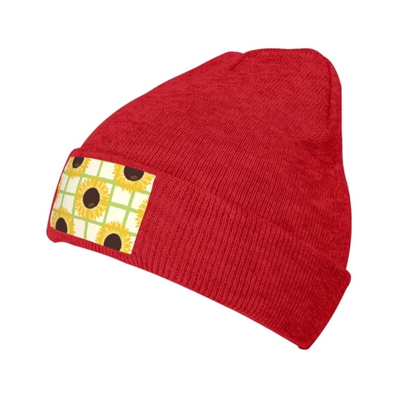ZICANCN Sunflowers Yellow Leopard Print Knit Beanie Hat, Winter Cap Soft Warm Classic Hats for Men Women, Red