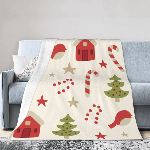 ZICANCN Throw Blanket Colorful Christmas Motifs , Couch Ultra Soft Micro Fleece Sofa Bed Camping Travel Blanket for Adults, 50"x40"