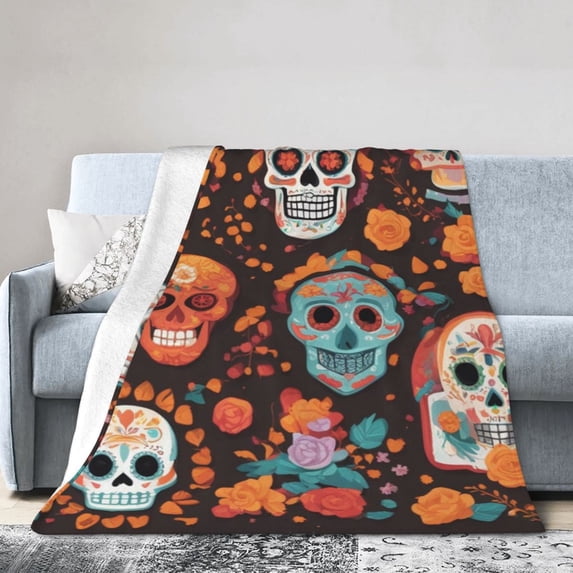 ZICANCN Throw Blanket Dia De Skull Muertos , Couch Ultra Soft Micro Fleece Sofa Bed Camping Travel Blanket for Adults, 40"x30"
