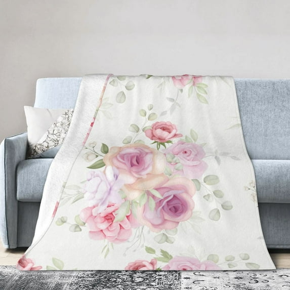 ZICANCN Throw Blanket Elegant Roses Print , Couch Ultra Soft Micro Fleece Sofa Bed Camping Travel Blanket for Adults, 40"x30"