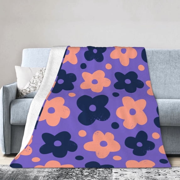 ZICANCN Throw Blanket Purple Cartoon Floret , Couch Ultra Soft Micro Fleece Sofa Bed Camping Travel Blanket for Adults, 60"x50"