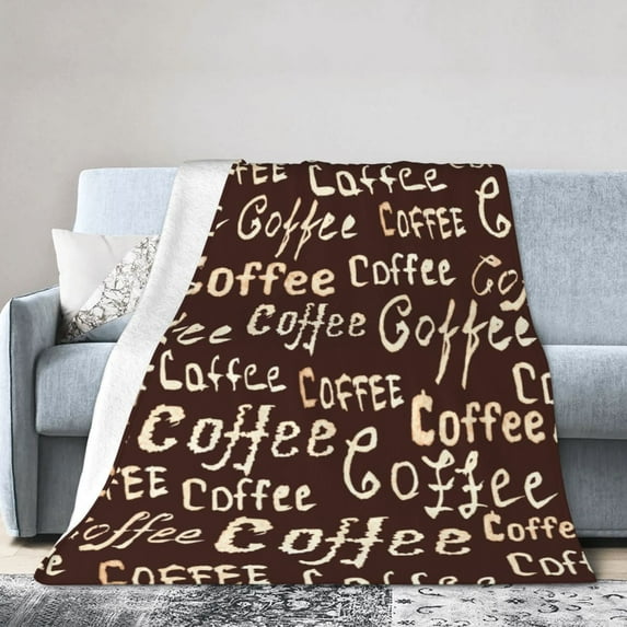 ZICANCN Throw Blanket Vintage Coffee Words , Couch Ultra Soft Micro Fleece Sofa Bed Camping Travel Blanket for Adults, 60"x50"