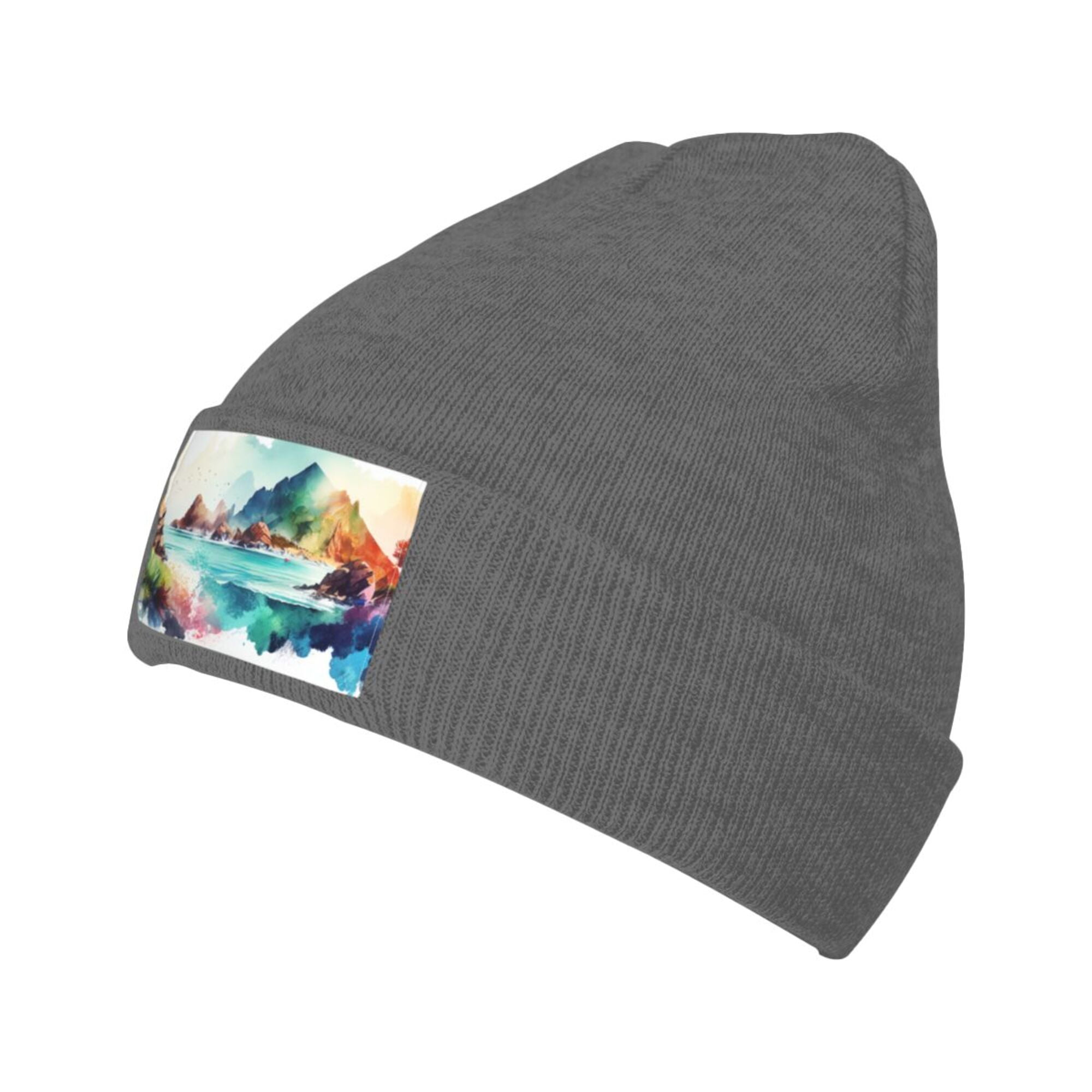 ZICANCN Watercolor Mountain Lake Artwork Knit Beanie Hat, Winter
