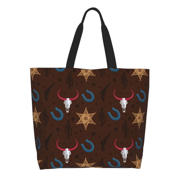 ZICANCN Western Cowboy Traditional Wild Tote Bag, Grocery Bags Reusable Shopping Bags with Handles Durable Foldable Washable for Women Men