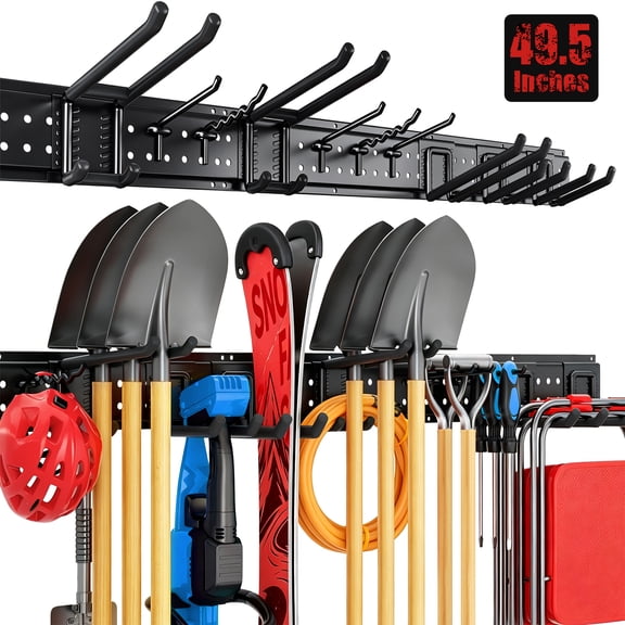 ZICANYCO Garage Tool Organizer Wall Mount 49.5 inches with 10 Adjustable Heavy-Duty Hooks,Garage Organization,Garden Tool Storage Rack,,Yard, and Shed, Holds Up to 400 lbs