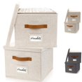 ZICOTO Decorative File Organizer Box Set of 2 Collapsible Linen